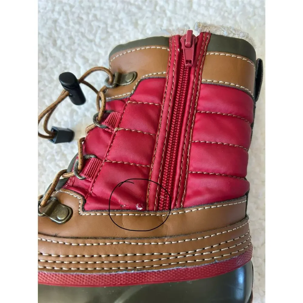 Lands' End Boots Youth Kids' Size 1M Sherpa Lined Red/ Green Snow Duck Boots